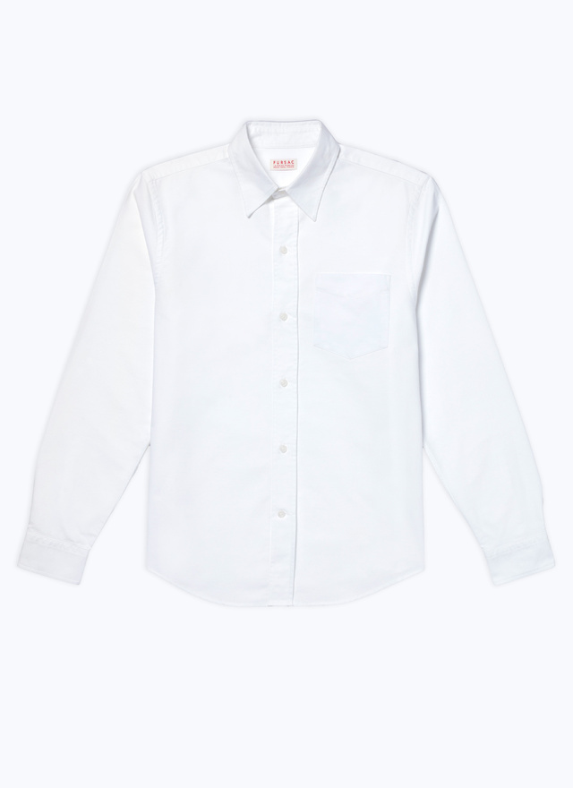 Men's white, ecru organic cotton oxford shirt Fursac - H3VIBA-DH01-A001