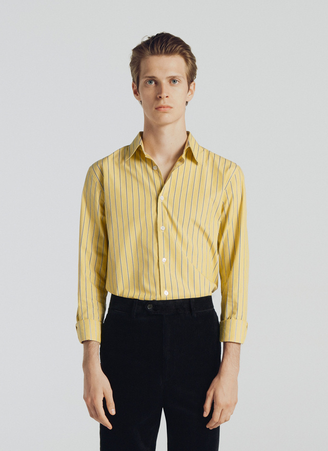Blue Jacquard stripes casual shirts 