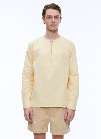 Men's shirt yellow stripes cotton seersucker Fursac - 23EH3BIEN-BH22/53