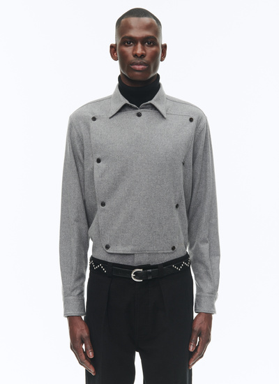 Men's shirt grey blended virgin wool flannel Fursac - H3CRIB-CH50-B002