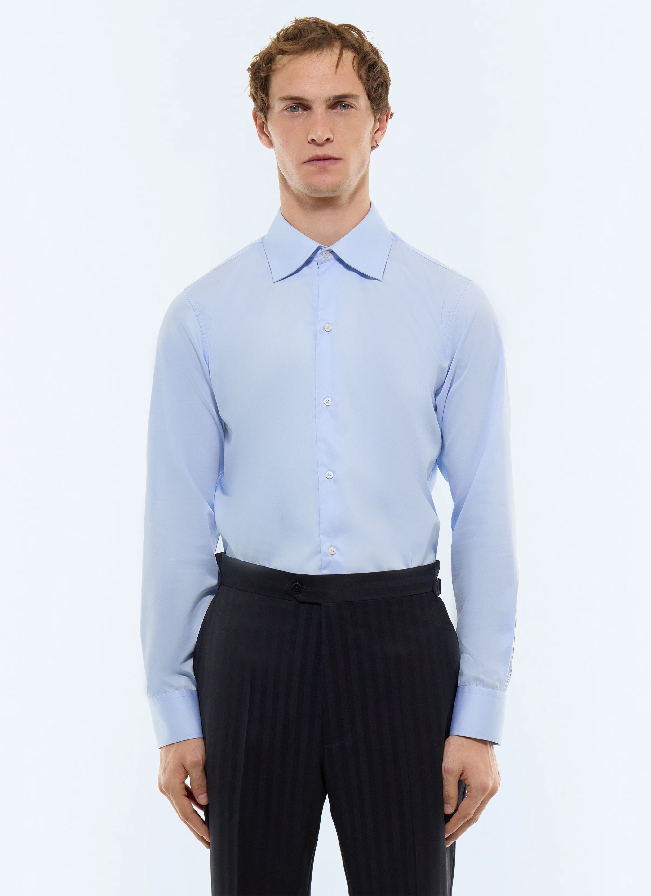 FURSAC - Cotton poplin curved collar shirt - Men - Size 42 - Blue, Navy blue - Wedding - Ceremony Collection - Fitted cut