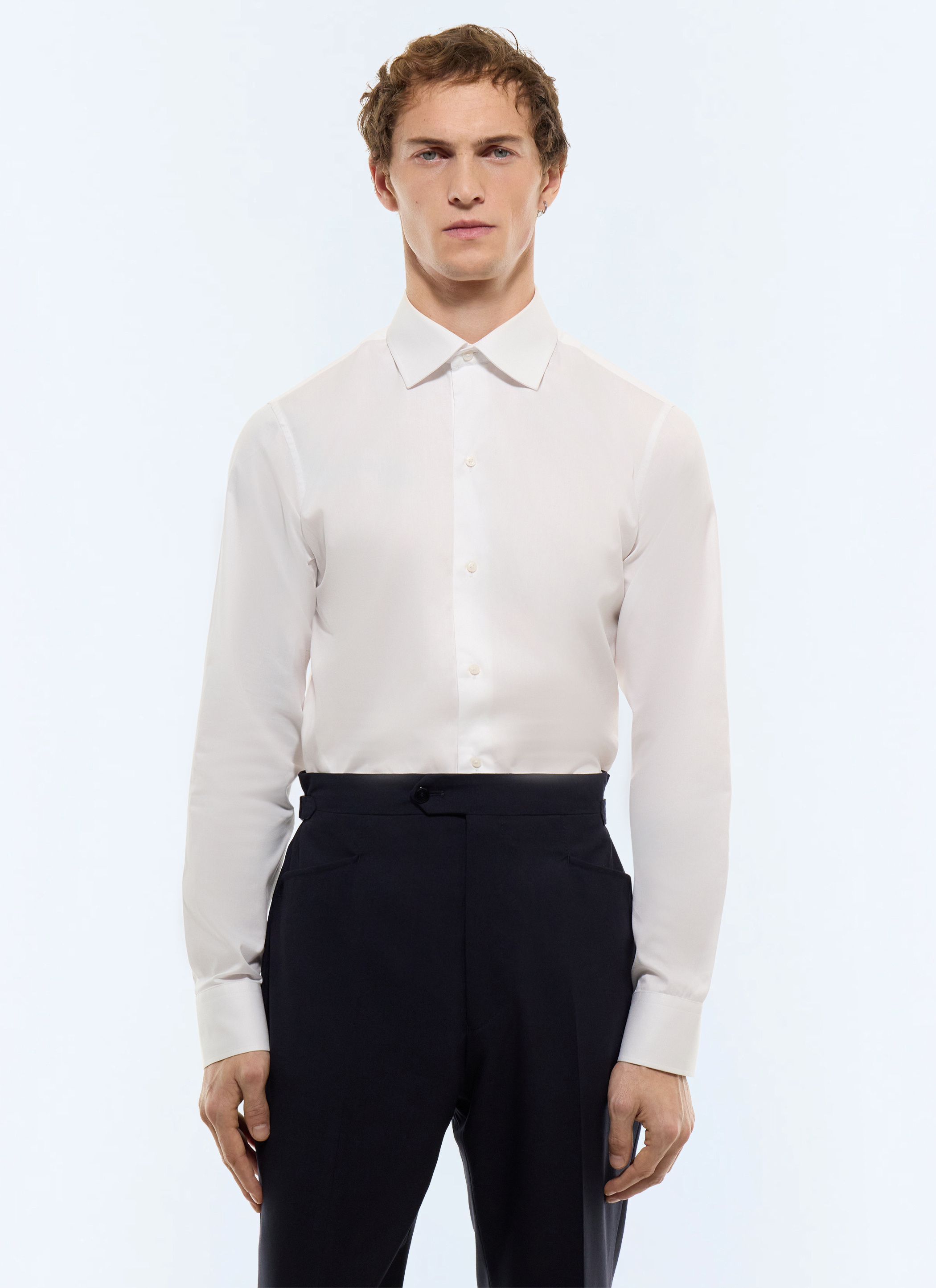 FURSAC - Cotton twill curved collar shirt - Men - Size 44 - White, Ecru - Wedding - Ceremony Collection - Fitted cut
