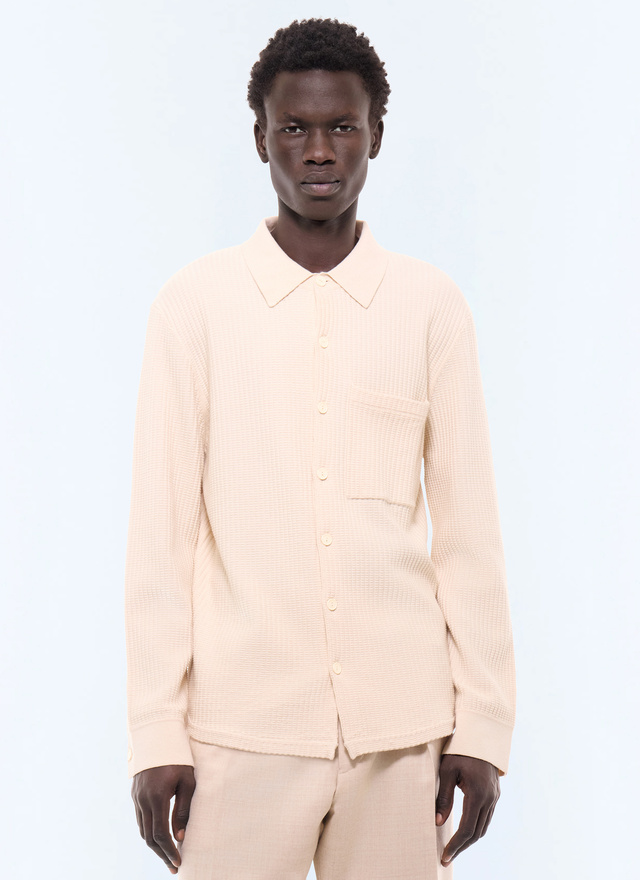 Men's shirt ecru main material: 60% cotton, 28% wool, 10% polyamide, 2% elastanelining: none Fursac - A2LCHE-LA02-A002