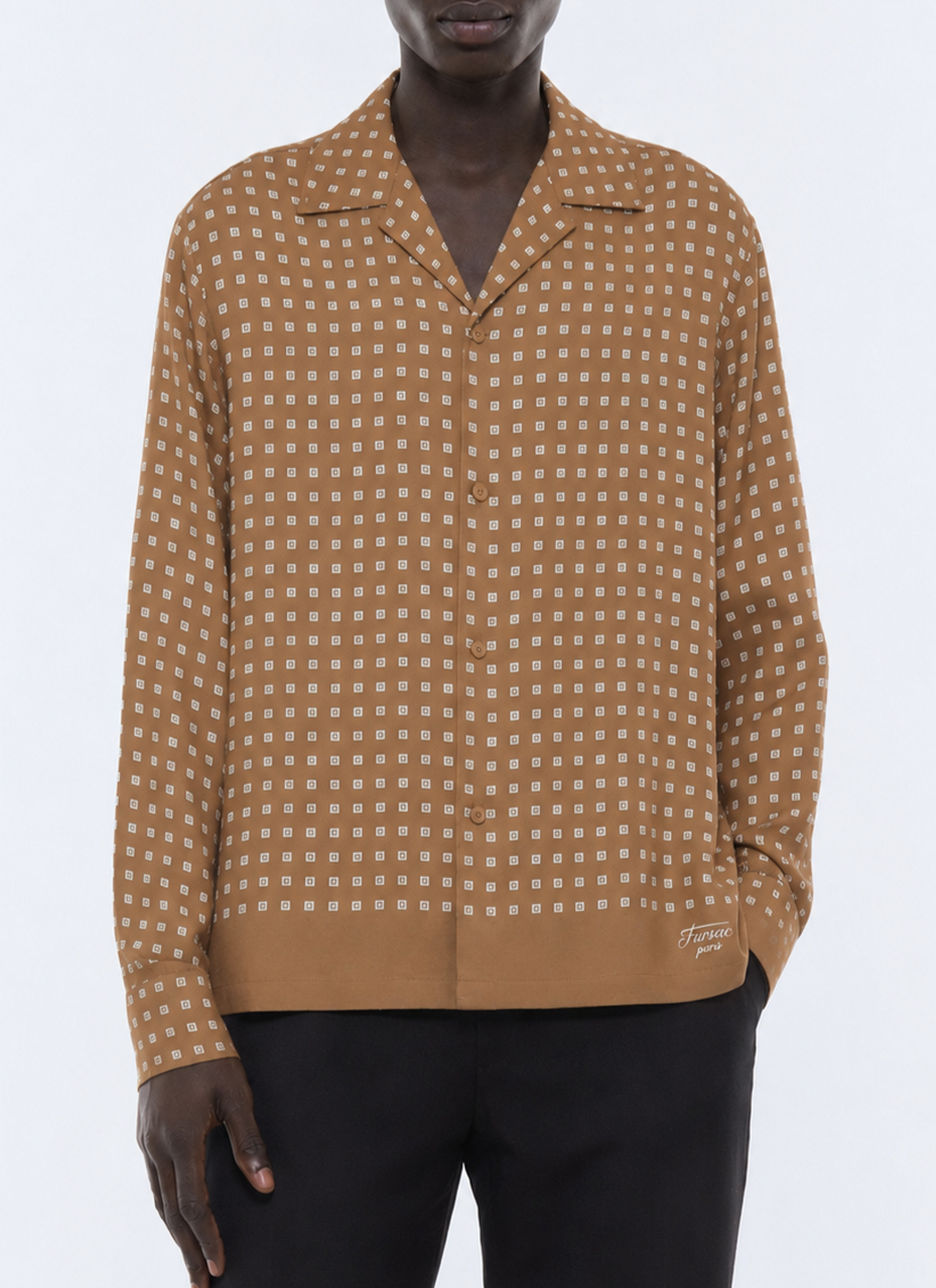 Men's shirt camel main material: 100% viscoselining: none Fursac - H3LNOT-LH05-A011