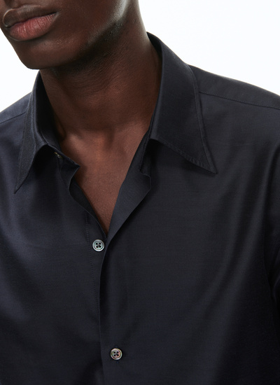 Men's shirt navy blue silk Fursac - H3ADAV-BH01-30