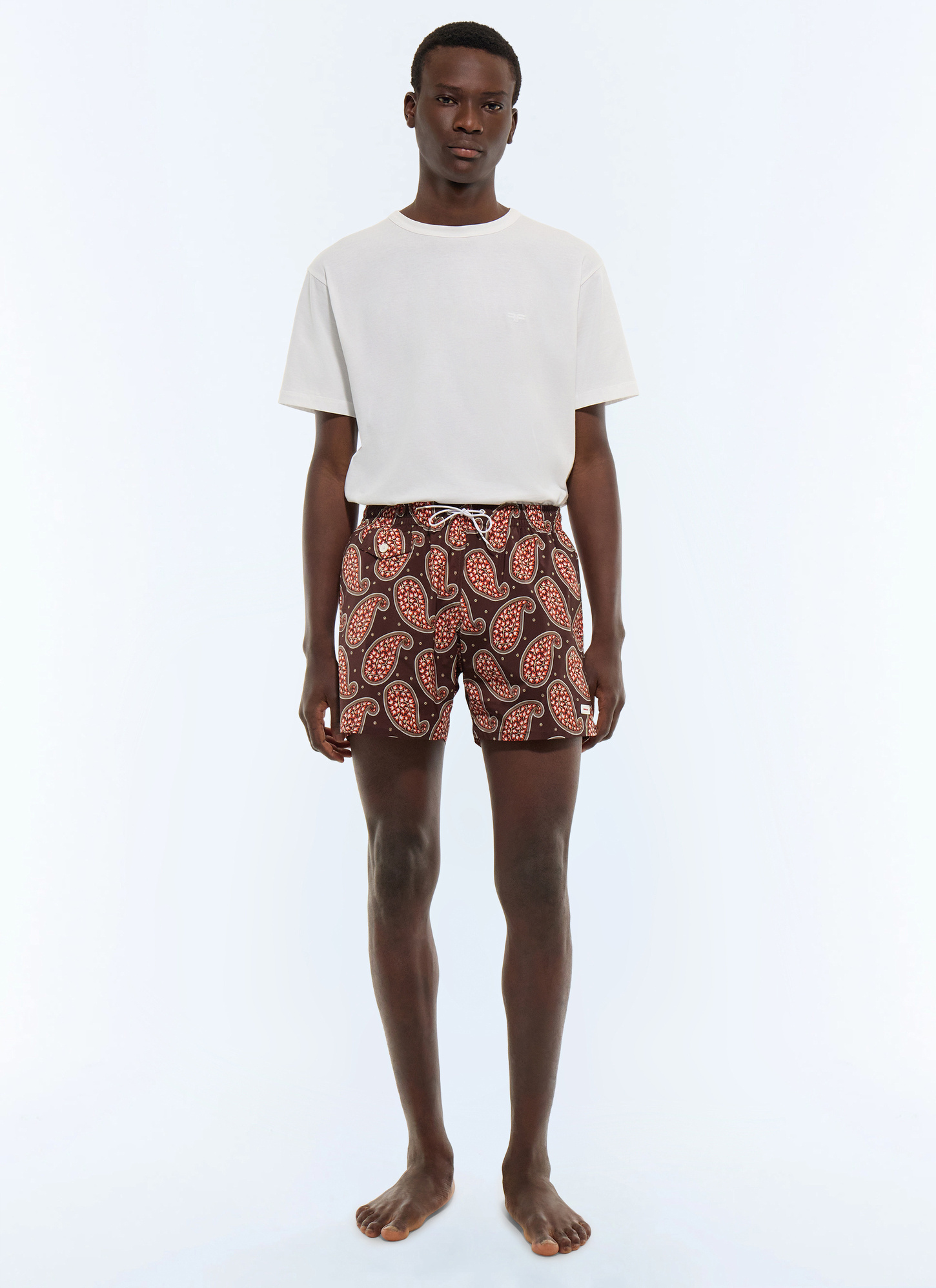 Shorts de bain homme motif paisley cyprès foncé tissu technique en polyester recyclé Fursac - P3VAHI-JP05-L004