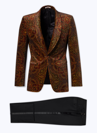 Smoking homme Fursac - Smoking ajusté en velours fond brun - imprimé paisley S3COBS-CC55-G003