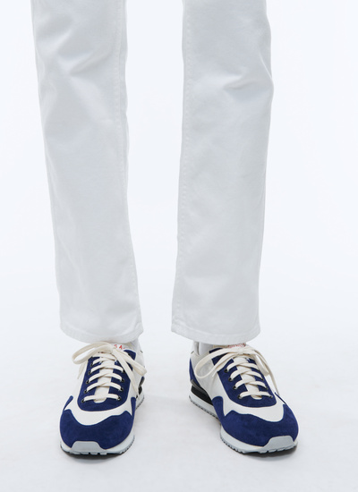Sneakers homme crème et bleu cuir de vachette et nylon Fursac - 22HLSNEAK-TL04/30