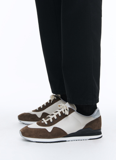Sneakers homme crème et marron cuir de vachette et nylon Fursac - 22HLSNEAK-TL04/19
