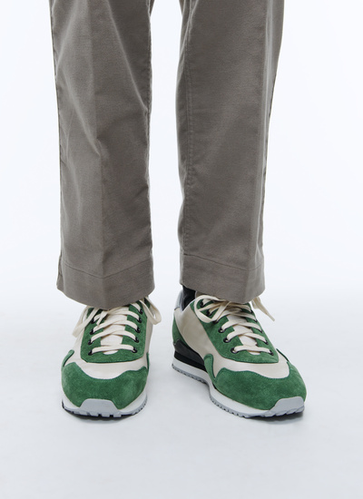 Sneakers homme ecru et vert cuir de vachette et nylon Fursac - PERLSNEAK-TL04/40