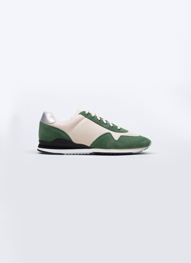 Sneakers homme ecru et vert cuir de vachette et nylon Fursac - PERLSNEAK-TL04/40