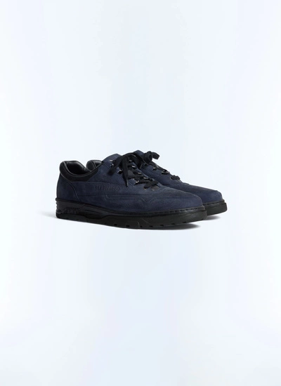 Men's sneakers navy blue nubuck calfskin leather Fursac - LMEPHI-FL08-D030