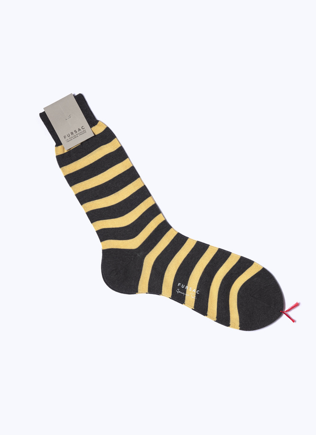 Men's sock grey and yellow stripes cotton Fursac - D2BOCK-BR29-27