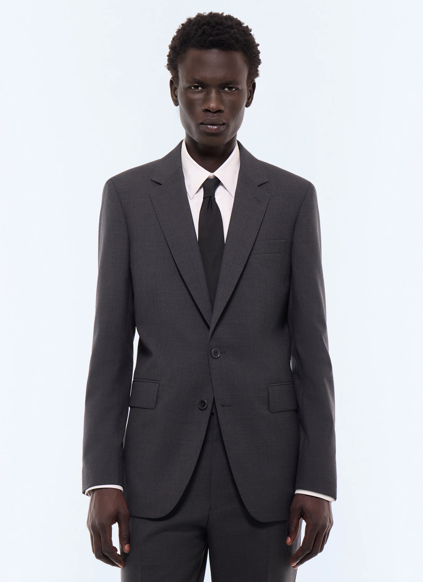Men's suit jacket steel main fabric: 100% virgin woolunder collar: 80% polyester, 20% viscosebody lining: 100% viscosesleeve lining: 57% viscose, 41% acetate, 2% cupro Fursac - V2AIDO-BV01-B022
