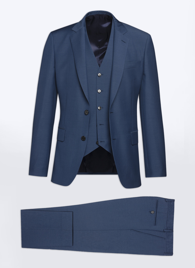 Fursac men's suit - Sapphire blue blue wool serge 3-piece suit C3AVOX-F502-35