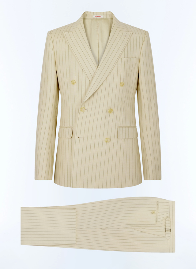 Men's beige, ecru linen and organic cotton serge suit Fursac - C3FOUG-FC13-A005