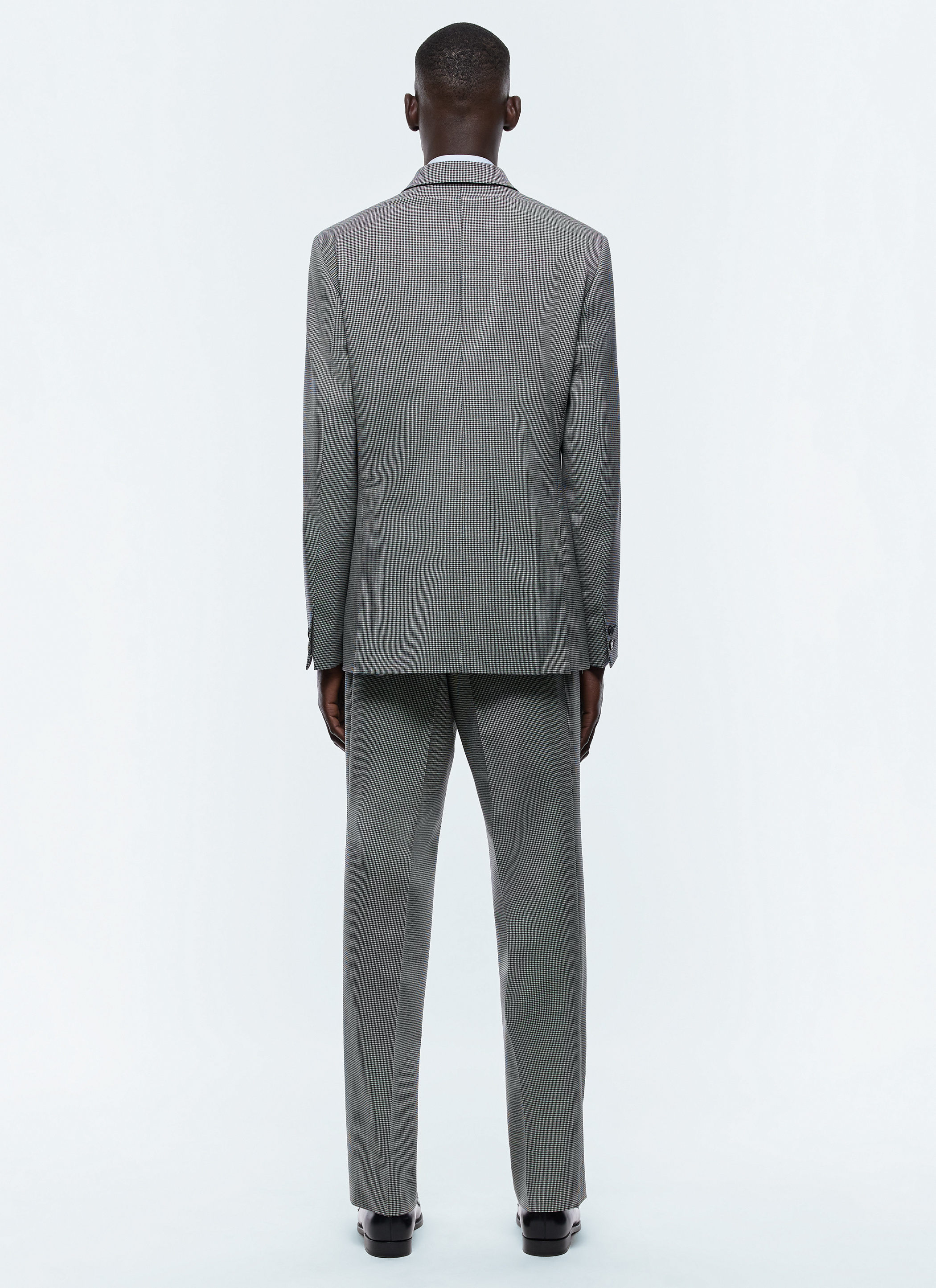 Grey Houndstooth Pattern Double-Breasted Suit for Men