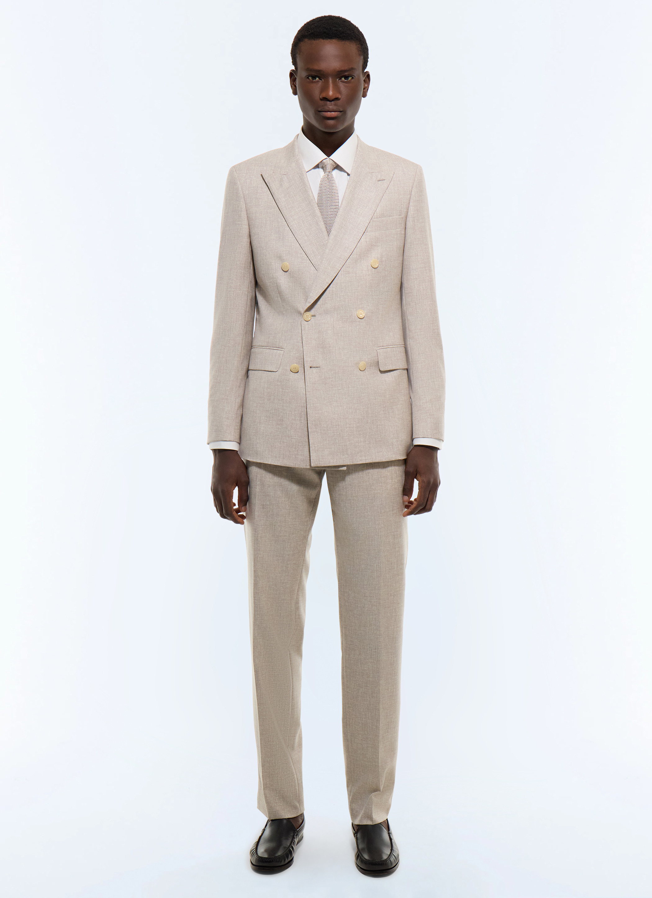 FURSAC - Double-breasted semiplain wool suit - Men - Size 50 - Beige, Ecru - Wedding - Ceremony Collection - Fitted cut