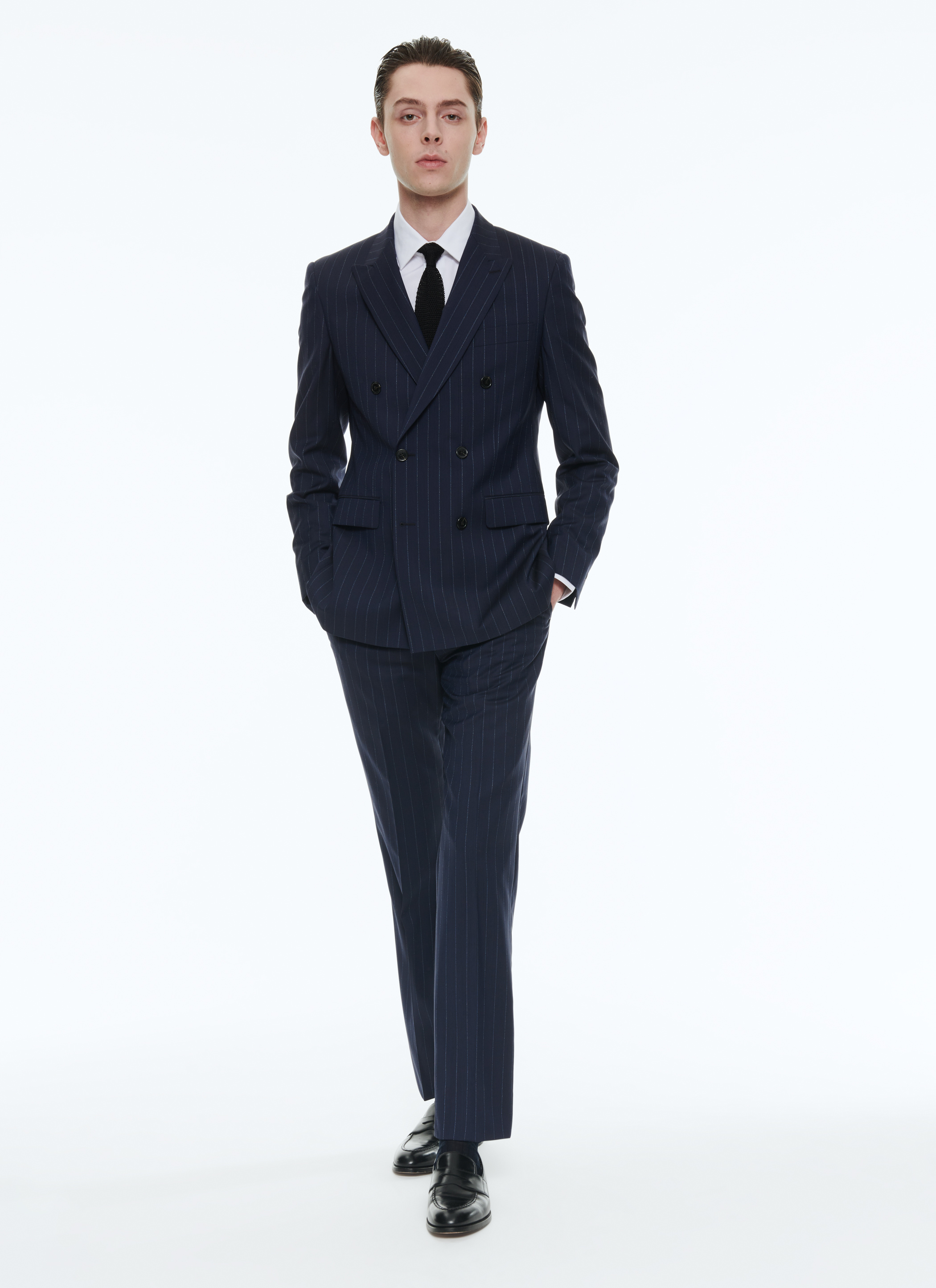 Navy blue - Two-tone woven stripes double-breasted cut suit 23EC3VOCA ...