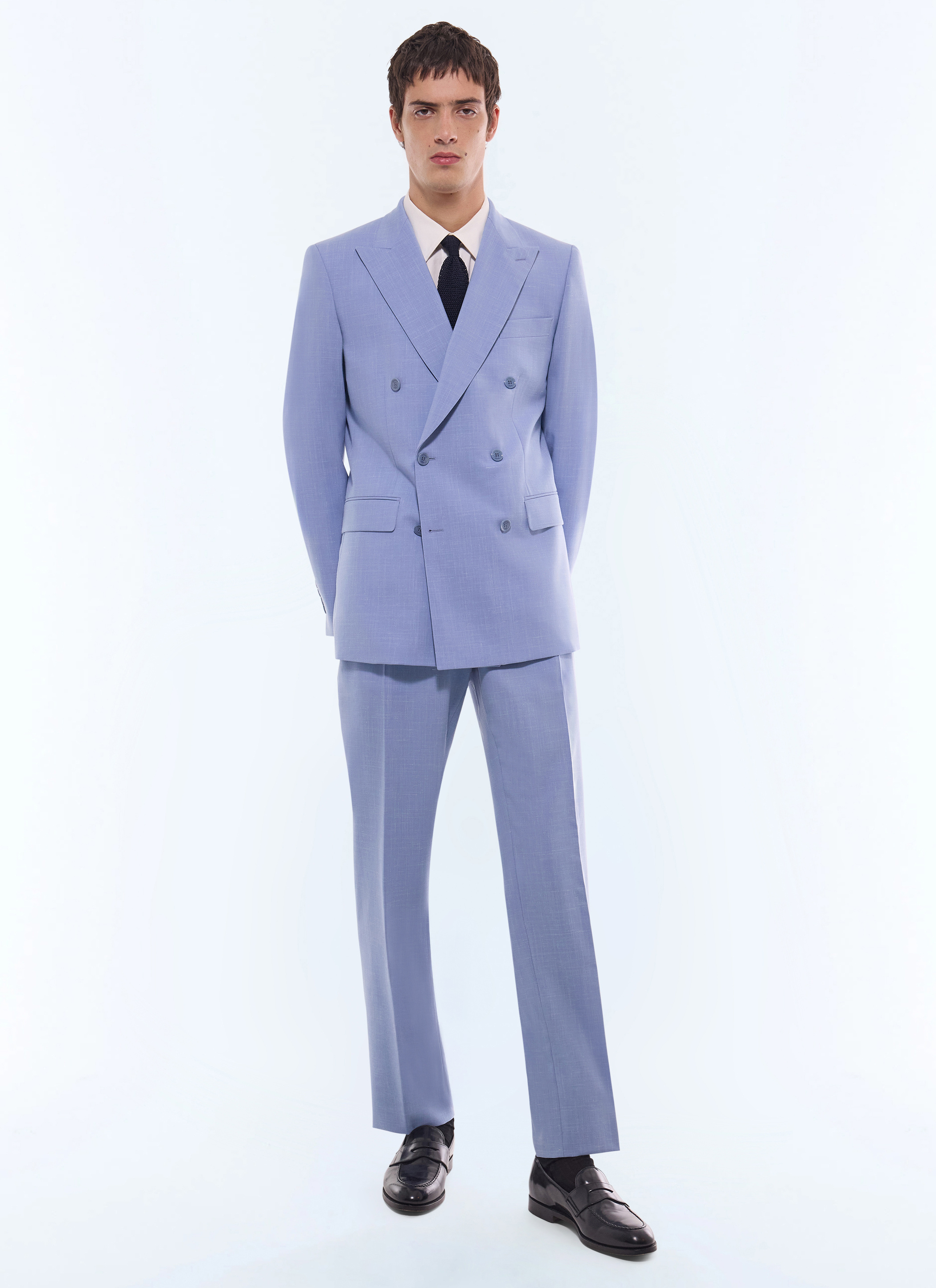 FURSAC - Wool and linen double-breasted suit - Men - Size 52 - Blue, Navy blue - Wedding - Ceremony Collection - Classic cut