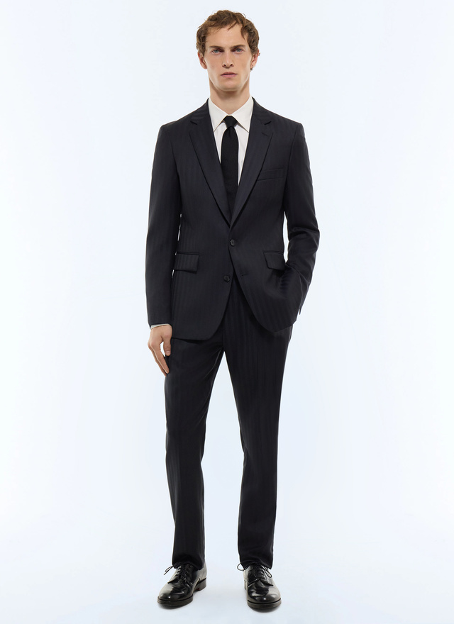 Men's suit black and navy blue stripes super 100's certified virgin wool twill Fursac - C3GREG-JC38-D030