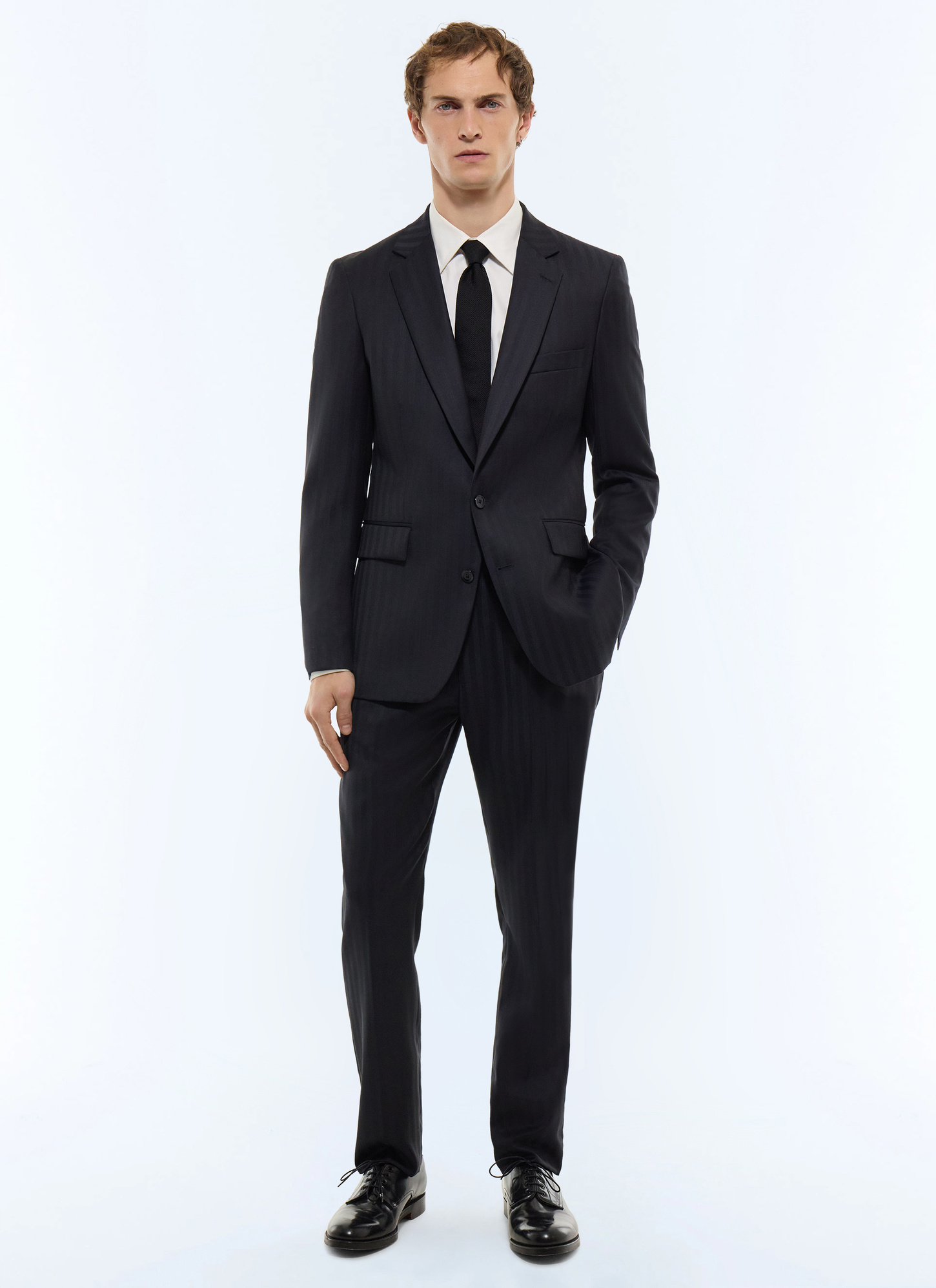 Men's suit black and navy blue stripes super 100's certified virgin wool twill Fursac - C3GREG-JC38-D030