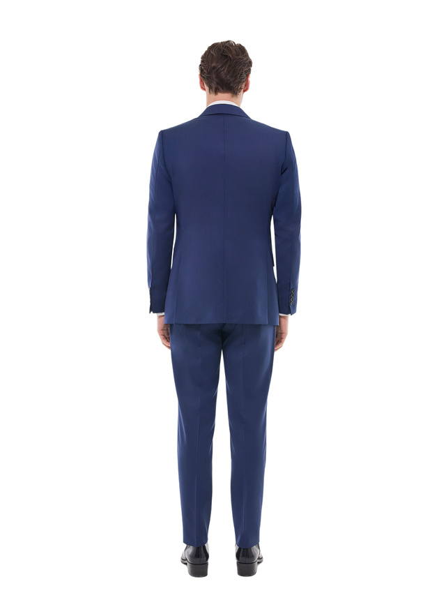 Men's carbon blue - tone on tone herringbone pattern suit Fursac - C3GREG-GC15-D031