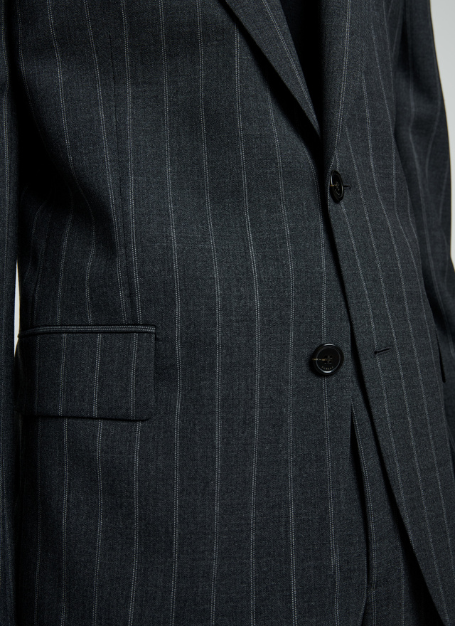 grey and black striped suit