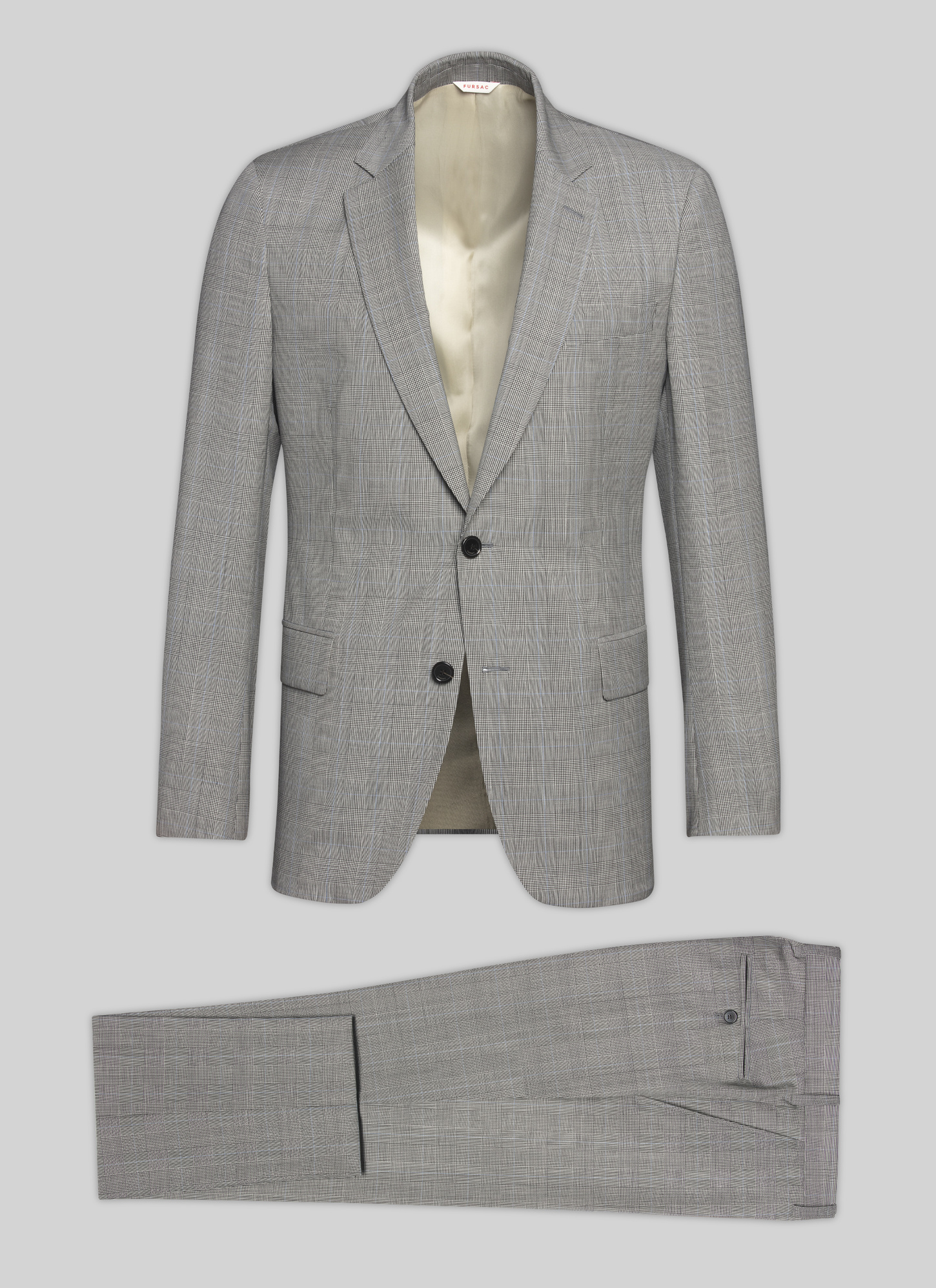 Men's light grey - light blue prince of wales pattern suit Fursac - C3VOXA-VC29-28
