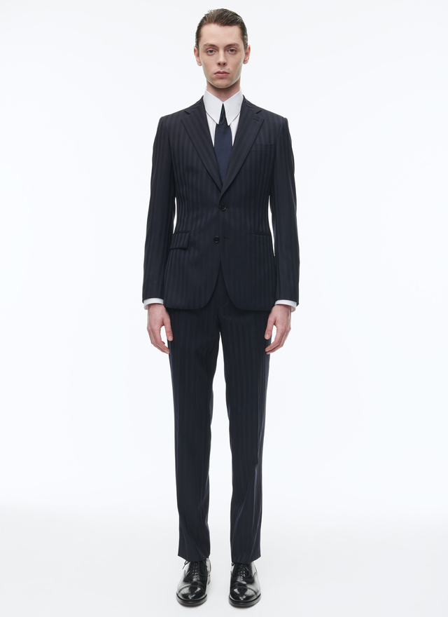Men's suit navy blue virgin wool with jacquard effect Fursac - C3CIXE-CC08-D030