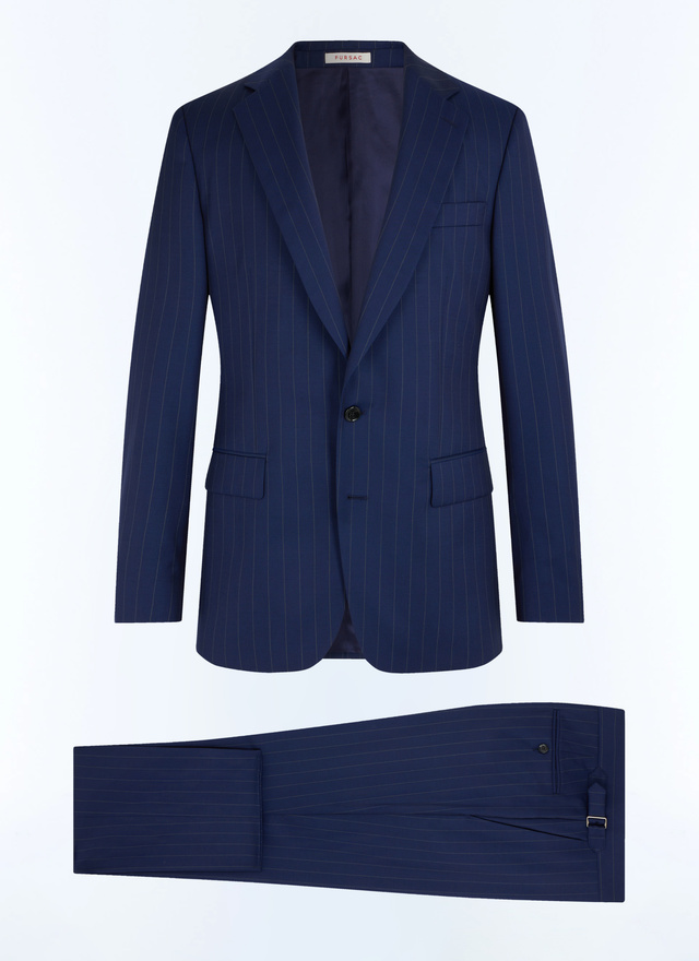 Men's blue, navy blue certified virgin wool canvas suit Fursac - C3FEXU-FC17-D032