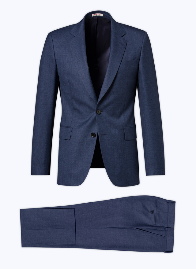 Fursac men's suit - Prussian blue - Micro design wool fitted suit with micro design C3AXUN-OC31-D026