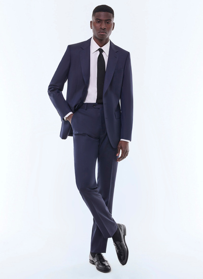 Men's suit semi plain navy blue virgin wool canvas Fursac - C3EXUN-EC36-D030