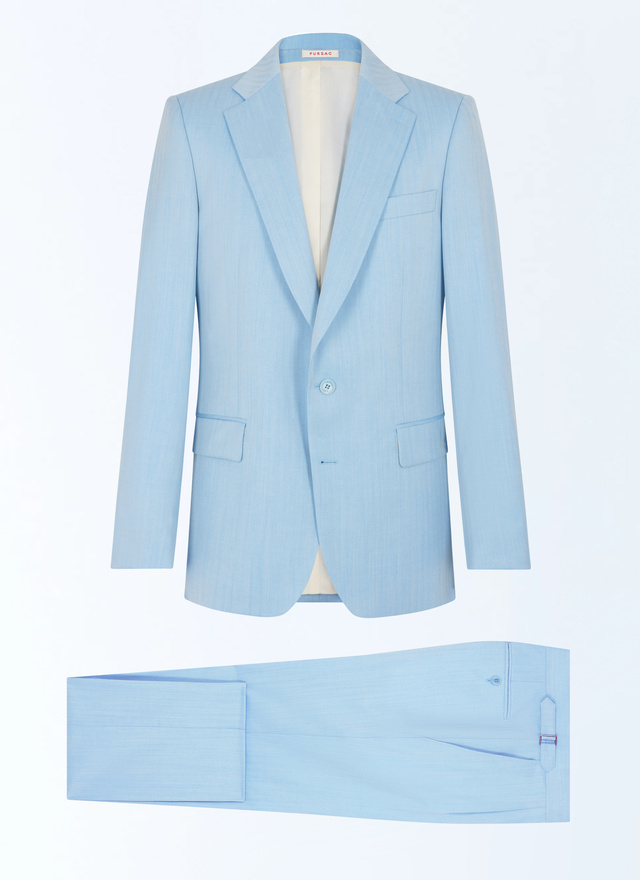 Men's sky blue - tone on tone herringbone pattern suit Fursac - C3FRAM-DC13-D003