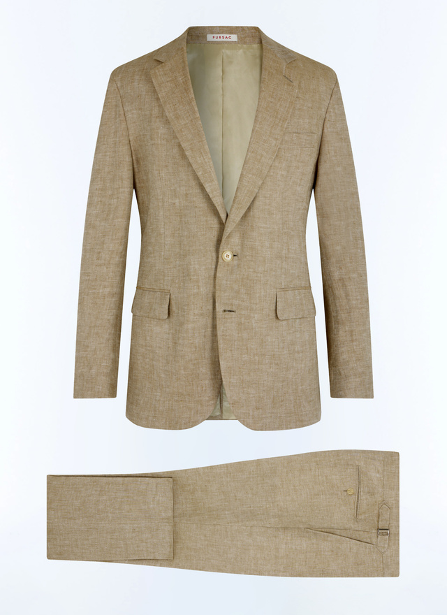 Men's beige - tone on tone herringbone suit Fursac - C3FRAT-FX07-A008