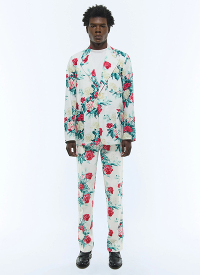 Men's suit green, pink and white floral pattern cotton and linen canvas Fursac - C3FANA-FX12-L001