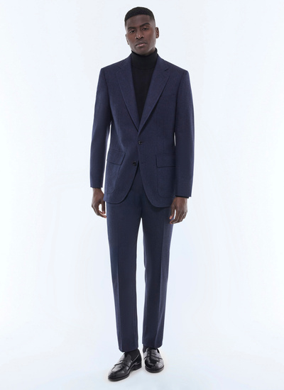 Men's suit navy blue virgin wool, cotton and linen Fursac - C3GITO-CX40-D030