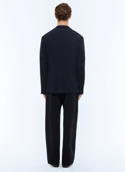Men's blue, navy blue certified virgin wool seersucker crepe effect suit Fursac - C3JADO-JX04-D030