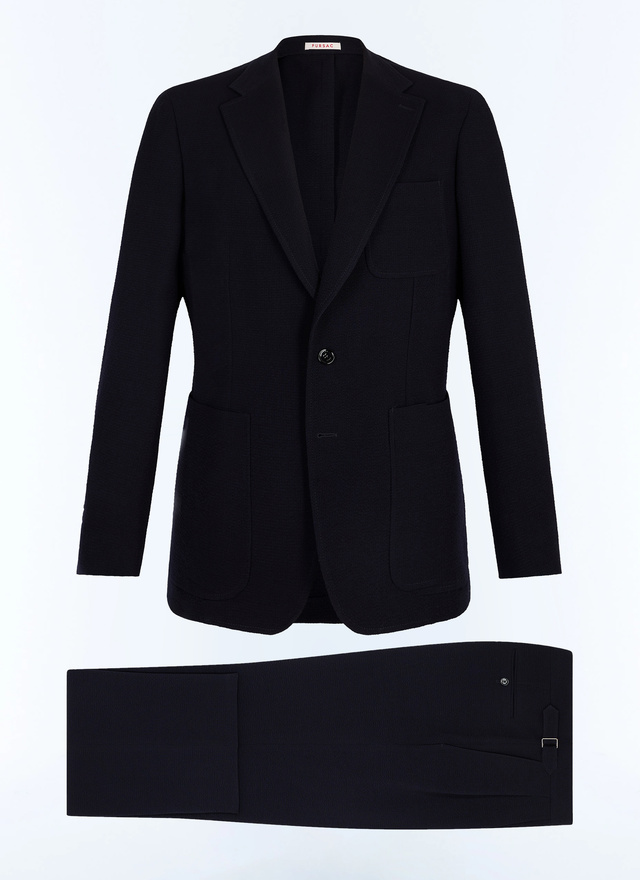 Men's suit navy blue certified virgin wool seersucker crepe effect Fursac - C3JADO-JX04-D030