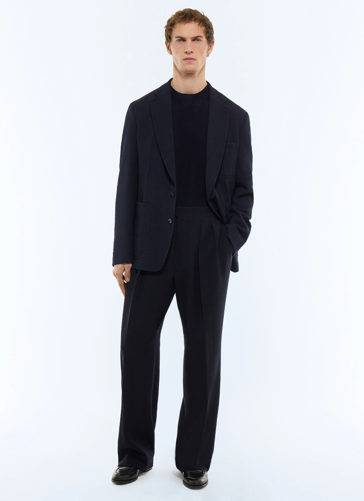 Men's suit navy blue certified virgin wool seersucker crepe effect Fursac - C3JADO-JX04-D030