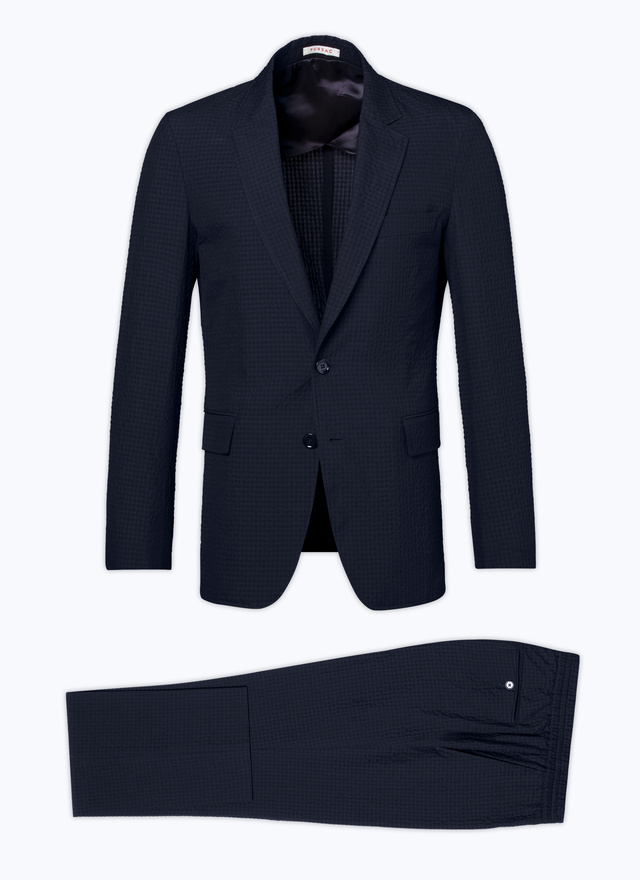 Men's suit navy blue wool and cotton seersucker canvas Fursac - C3DAMA-DX04-D030