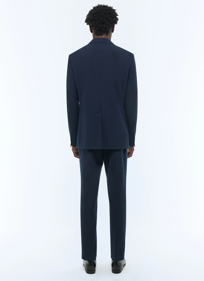 Men's blue, navy blue organic cotton seersucker suit Fursac - C3FAMO-LX15-D030