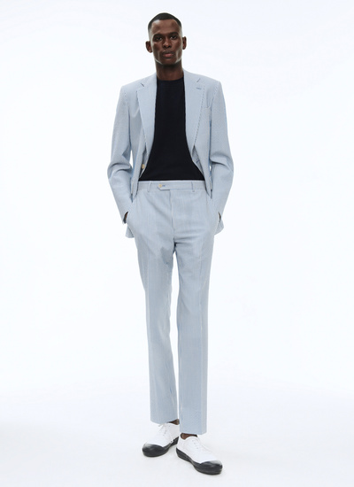 Men's suit white and blue stripes virgin wool seersucker Fursac - 23EC3BULL-BX05/34