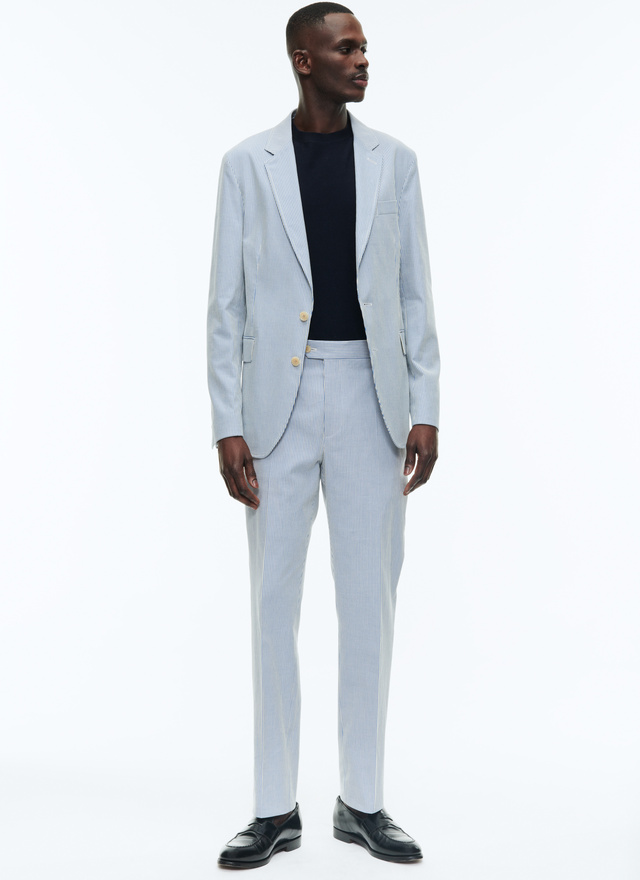 Men's suit white and sky blue stripes cotton canvas Fursac - C3DAMA-DX05-D004
