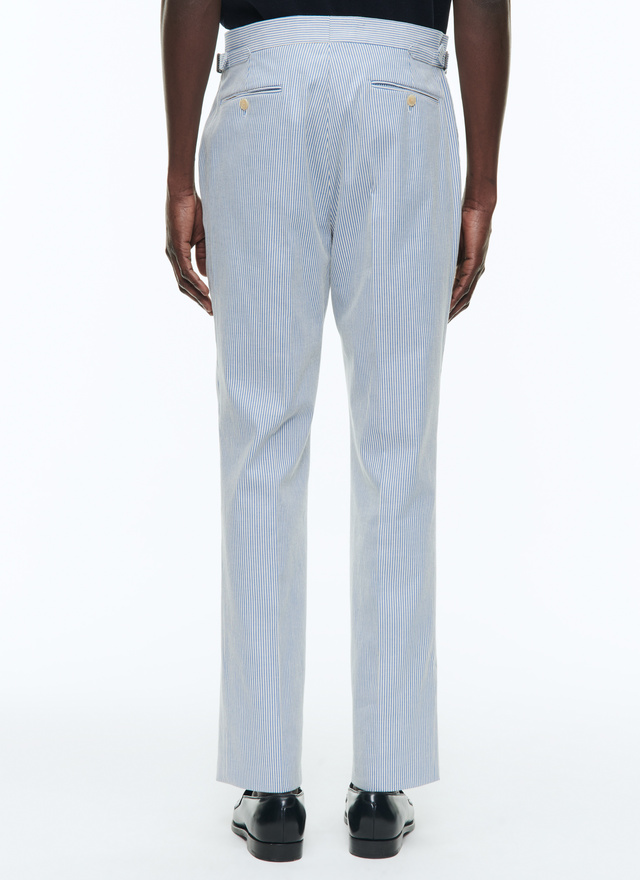 Men's suit white and sky blue stripes cotton canvas Fursac - C3DAMA-DX05-D004
