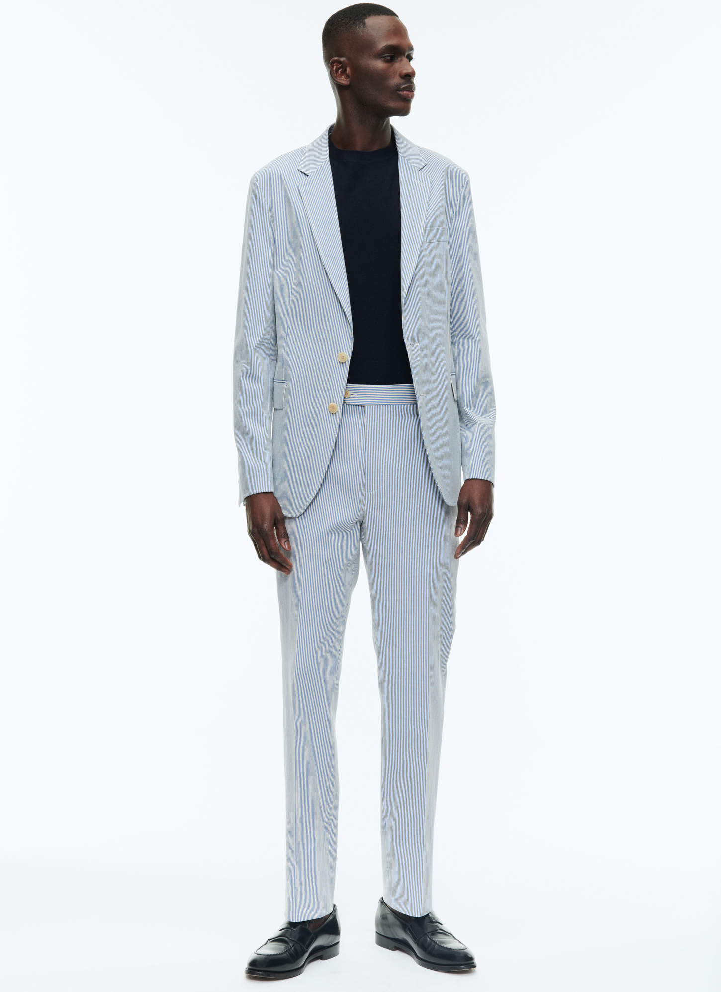 Men's suit white and sky blue stripes cotton canvas Fursac - C3DAMA-DX05-D004