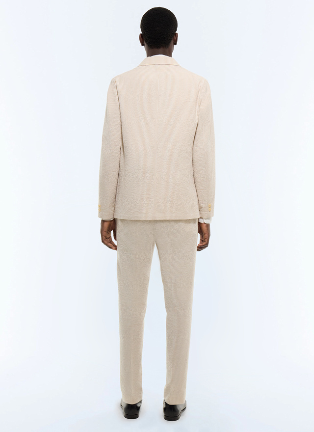 Men's beige, ecru organic cotton seersucker suit Fursac - C3JANA-LX15-A008