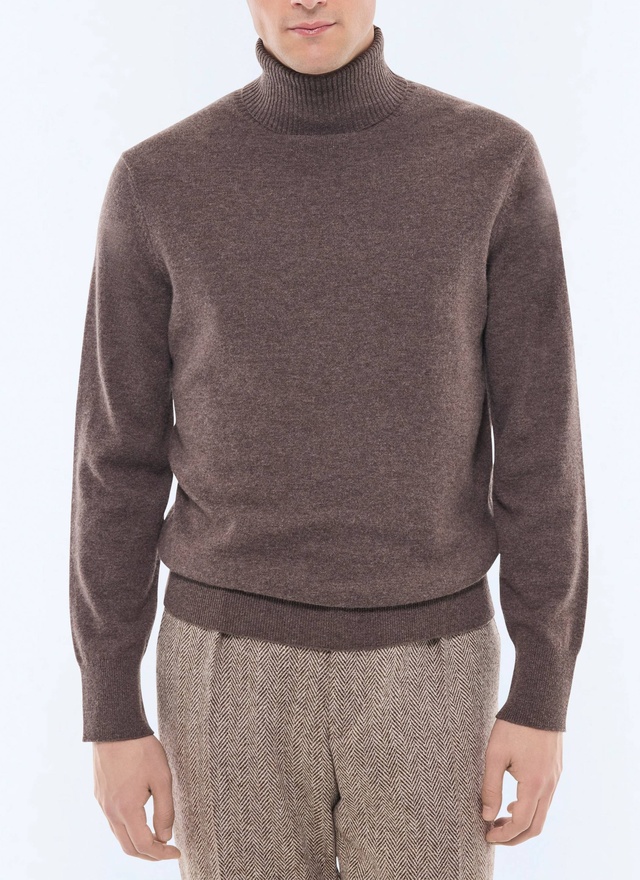 Men's sweater taupe brown cashmere and certified wool Fursac - A2KROU-TA28-G014