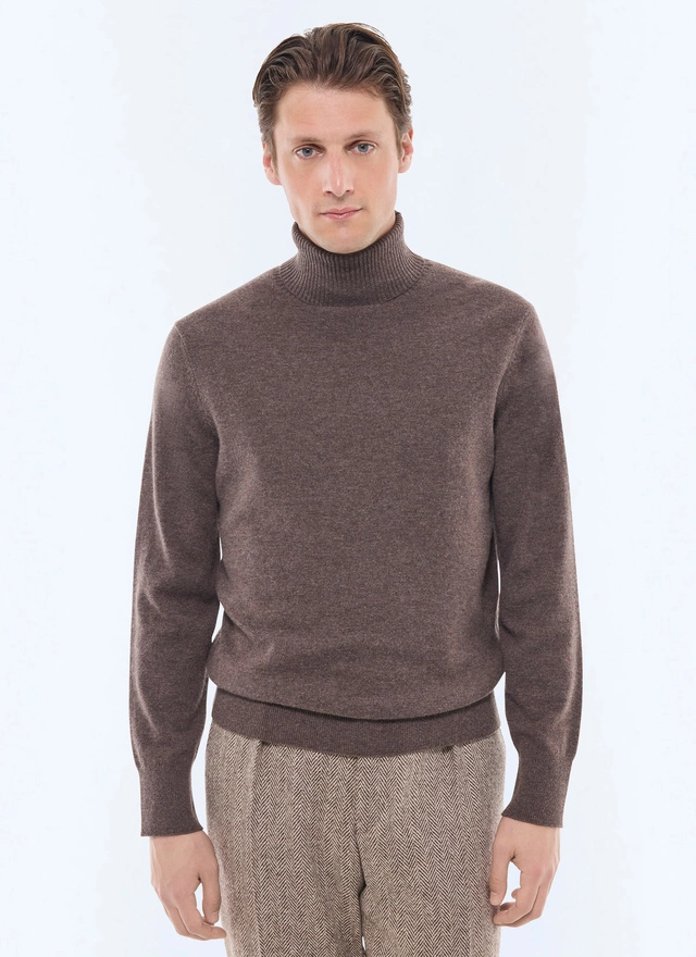 Men's sweater taupe brown cashmere and certified wool Fursac - A2KROU-TA28-G014