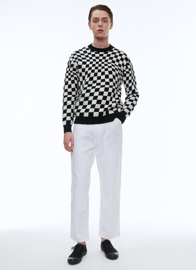 Men's sweater warped black and white checks cotton and cashmere jacquard Fursac - 23EA2BARO-BA20/20